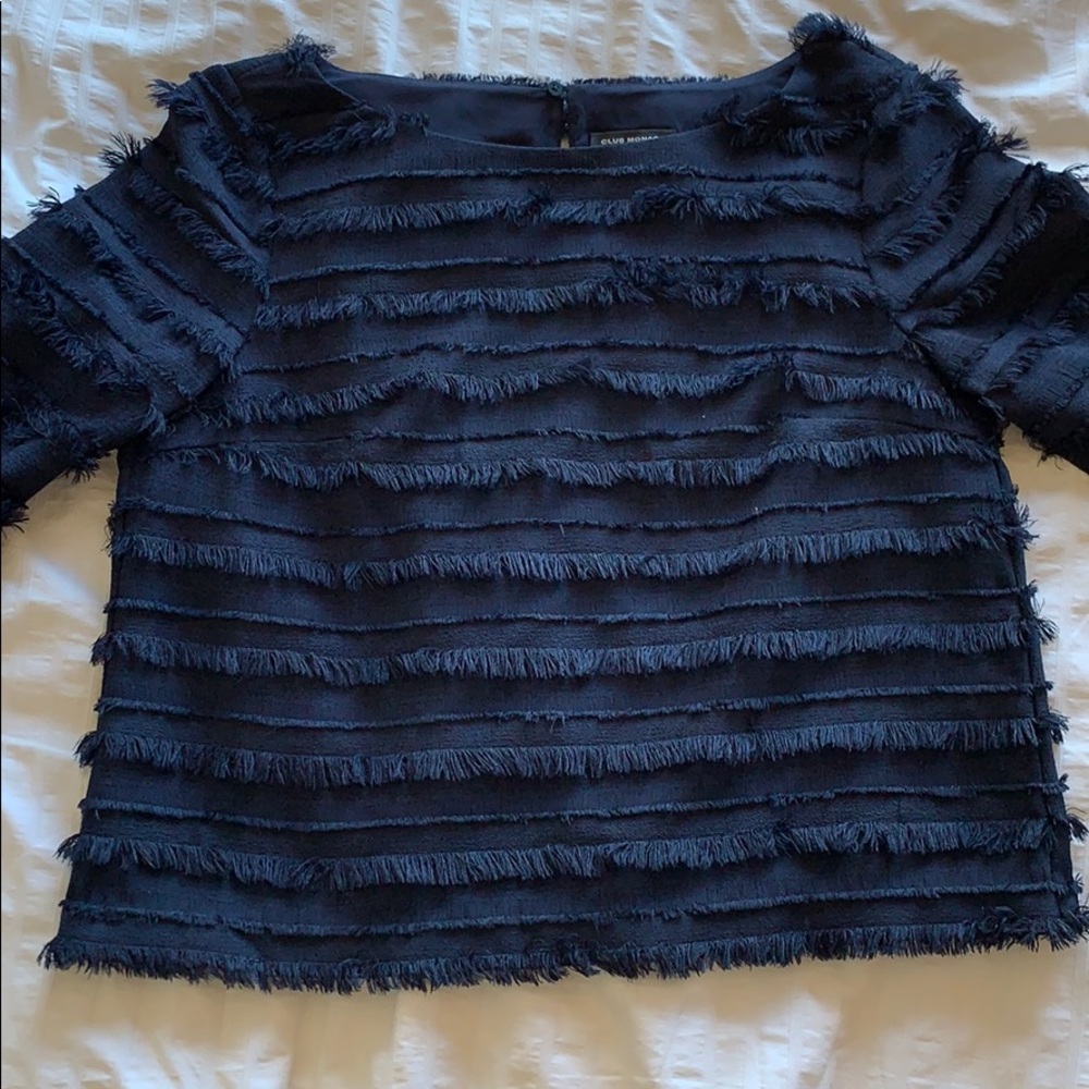 Club Monaco navy blouse with flare sleeves